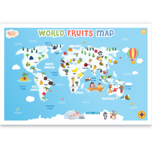 Wollybee World Fruits Map Poster for Kids