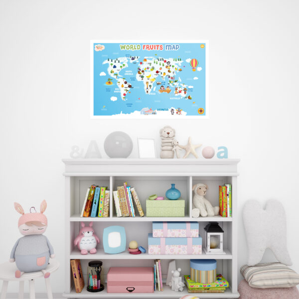 Wollybee World Fruits Map Poster for Kids Mockup