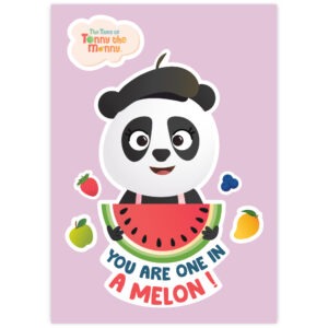 Wollybee Mrs. Della the Panda with Watermelon JUMBO Sticker for Kids