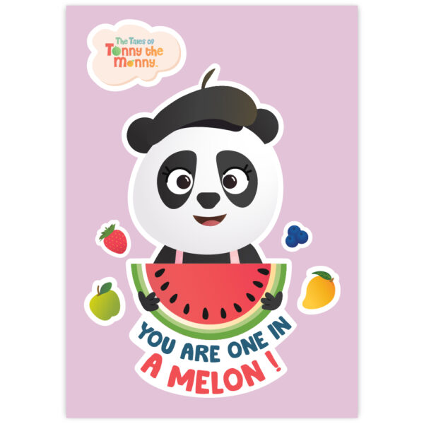 Wollybee Mrs. Della the Panda with Watermelon JUMBO Sticker for Kids