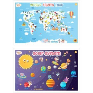 Wollybee 2-in-1 World Fruits Map & Solar System Poster Combo for Kids